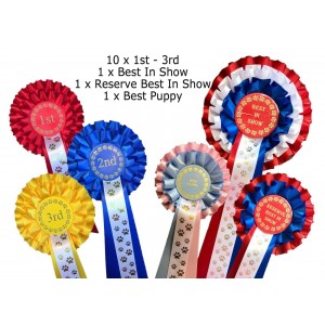 10 sets 1st-3rd 2 Tier Dog Rosettes Best In Show Res Best In Show Best Puppy