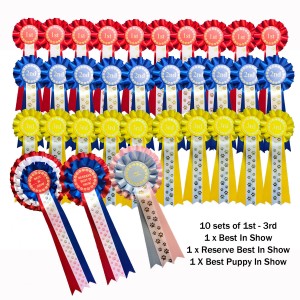 10 sets 1st-3rd 1 Tier Dog Rosettes Best In Show Res Best In Show Best Puppy